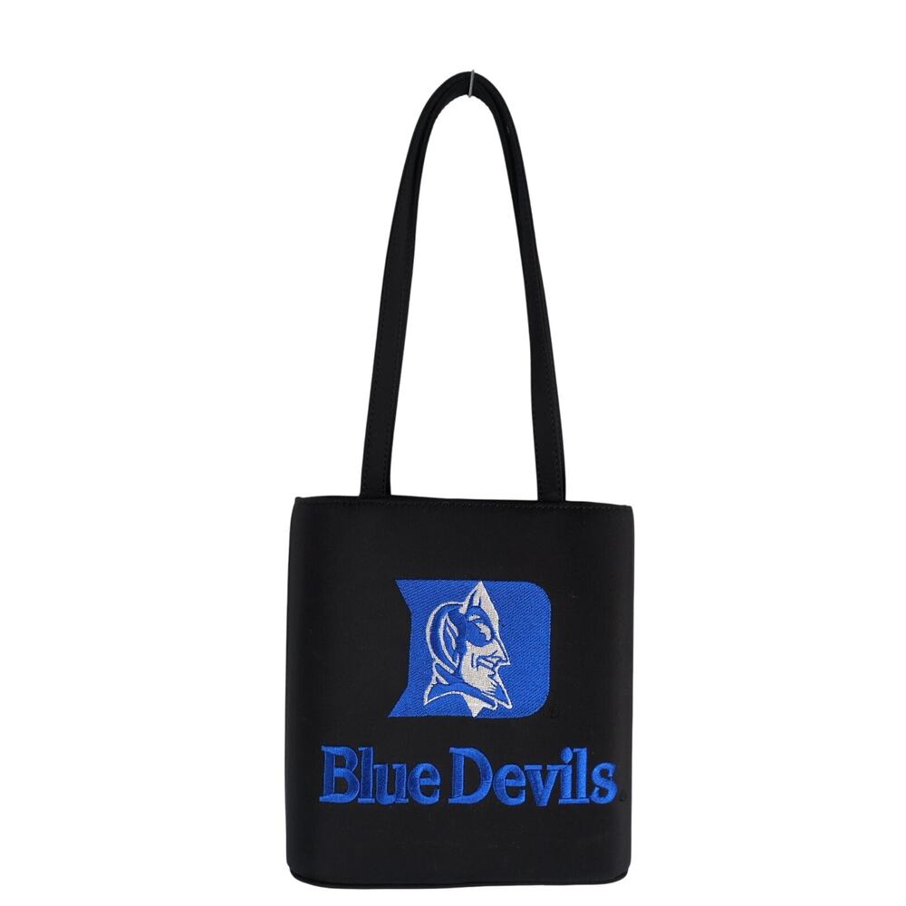 Duke University Blue Devils Embroidered Black Satin Tote 8" Box Purse Sandol Bag